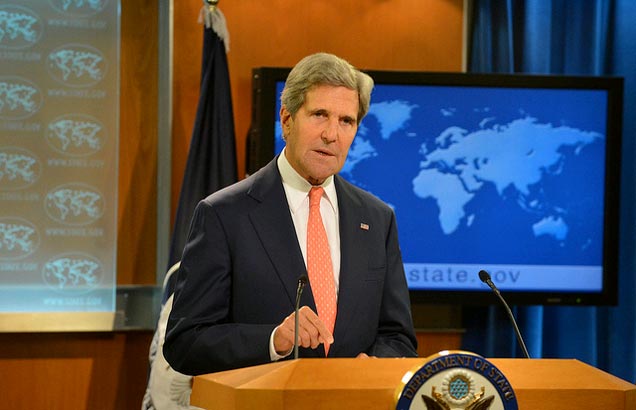 John Kerry podczas przemówienia na temat Syrii (fot. Flickr/U.S. Department of State)