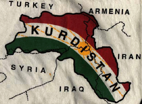 Mapa wycinka Bliskiego Wschodu z zaznaczonym na niej Kurdystanem oraz obecnymi granicami państw (źródło: metin.typepad.com)
